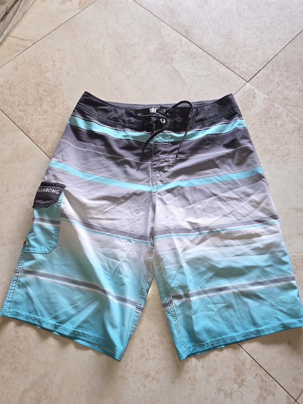 Billabong Men’s Aqua and Gray Stripe Board Shorts